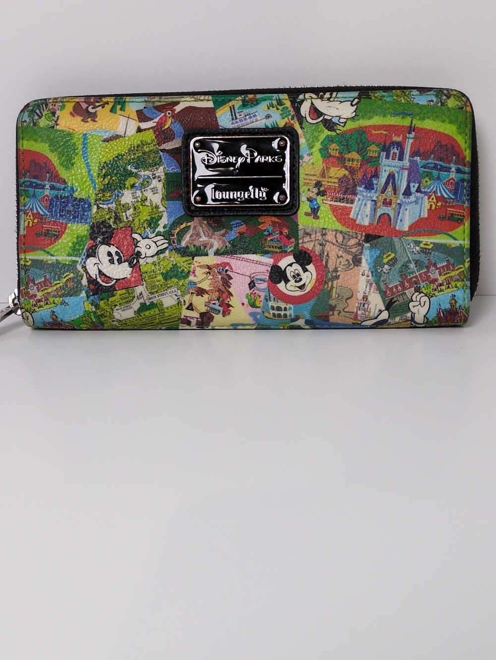 Disney Parks Loungefly Retro Theme Park Map AOP Zip Wallet Flaw Noted